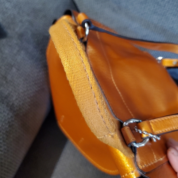 Coach Derby Metallic Tangerine Pebbled Coated Leather Backpack - Picture 8 of 10